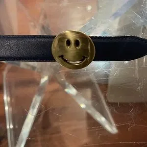 Moschino Happy Smile Face Navy leather belt with gold hardware size 40 Belt in leather with logo | Moschino main image 4